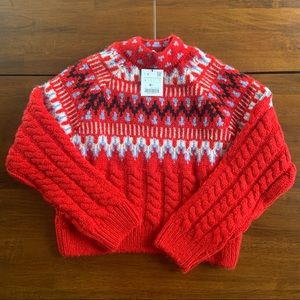 NWT! Red Cable Knit Fair Isle Sweater